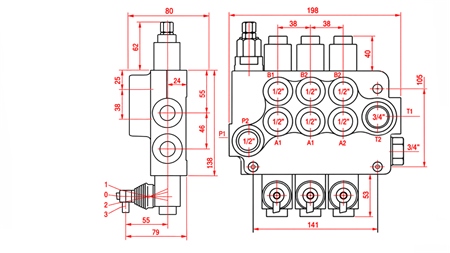 HYDRAULIC MANUAL VALVE – 3-SECTION DIRECTIONAL CONTROL VALVE 3xR80 ECO