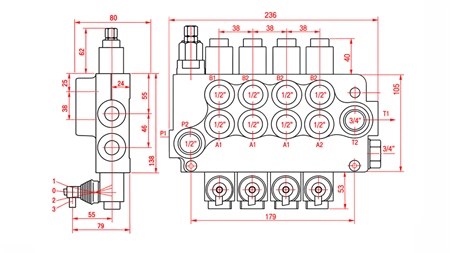 HYDRAULIC MANUAL VALVE – 4-SECTION DIRECTIONAL CONTROL VALVE 4xR80 ECO