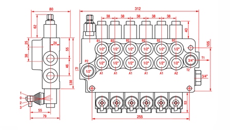 HYDRAULIC MANUAL VALVE – 6-SECTION DIRECTIONAL CONTROL VALVE 6xR80 ECO