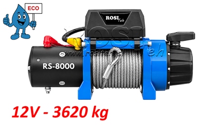 12 V ELECTRIC WINCH RS-8000 - 3620 KG - STEEL WIRE ROPE - ECO