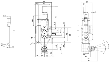 MANUAL HYDRAULIC VALVE MONOBLOCK 1xZ50 + FLOATING FUNCTION