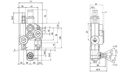 MANUAL HYDRAULIC VALVE MONOBLOCK 1xZ80 + FLOATING FUNCTION