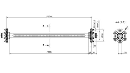 ASSE DEL RIMORCHIO 4800 kg SENZA FRENI (1500 mm)