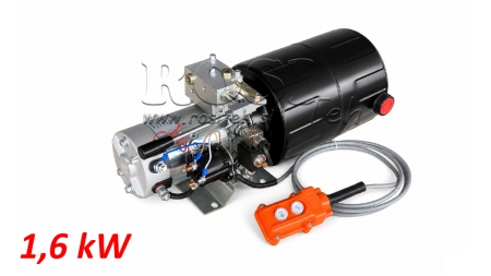 MINI HYDRAULIKAGGREGAT 12V DC - 1.6kW = 2.1cc - 8 liter - enfas enhet MED MANUELL PUMP