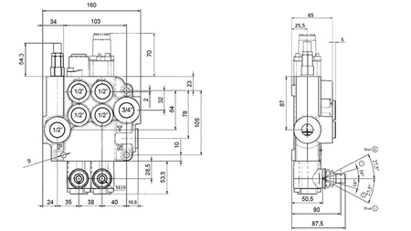 MANUAL HYDRAULIC VALVE MONOBLOCK 2xZ80 + FLOATING FUNCTION