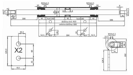 STYRESILINDER DOBBELTSIDIG 60/35-250