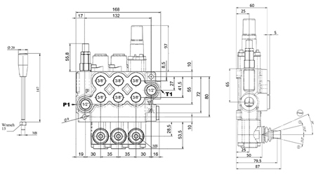 MANUAL HYDRAULIC VALVE MONOBLOCK 3xZ50 + FLOATING FUNCTION