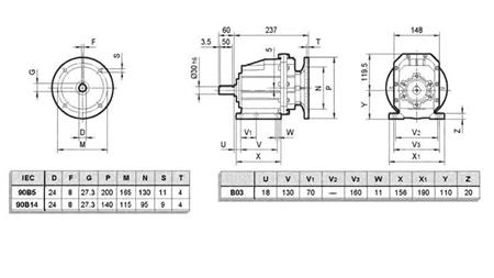ERC03 REDUKTOR ZA ELEKTROMOTOR MS90 (1,1-1,5kW) RAZMERJE 25:1