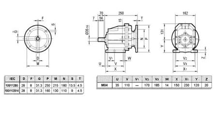 ERC04 REDUKTOR ZA ELEKTROMOTOR MS100 (2,2-3-4kW) RAZMERJE 25:1