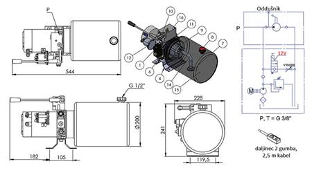 MINI HYDRAULIC AGGREGATE 12V DC - 1.6kW = 2.1cc - 8 lit - single-direction assembly WITH HAND PUMP