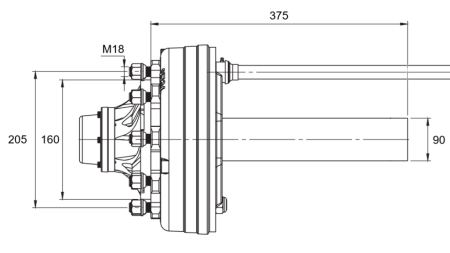 HALVAKSEL MED BREMSER - 5250 kg (6 SKRUER) - 290 mm