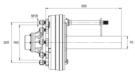 HALFAS MET REMMEN - 3600 kg (6 SCHROEVEN) - 250 mm