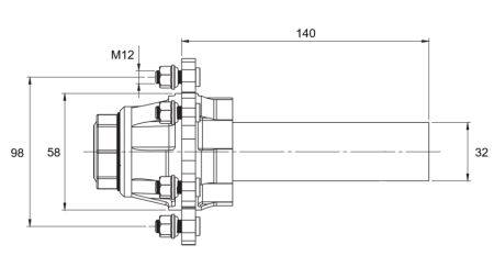 HALF AXLE WITHOUT BRAKES - 500 kg (4 SCREWS) - 140 mm