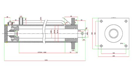 HYDRAULIC CYLINDER FOR WOOD SPLITTER WITH MOUNTING PLATE 100/60-1050 - UPPER CONNECTION