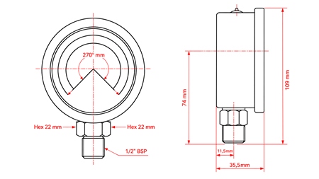 MANOMETER DN100 VERTICAL 0 - 400 BAR - 1/2