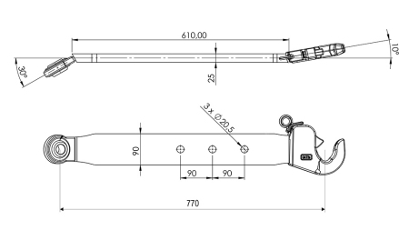 TRACTOR THREE-POINT HITCH LOWER LIFT ARMS CAT. 2 - 70x20 mm - 770 mm (75 HP)