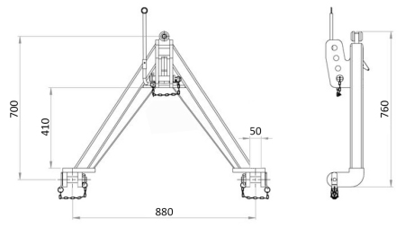 FRONT TRIANGLE FOR FRONT TRACTOR HYDRAULICS CAT.1 2 - 760 mm - 1400 kg