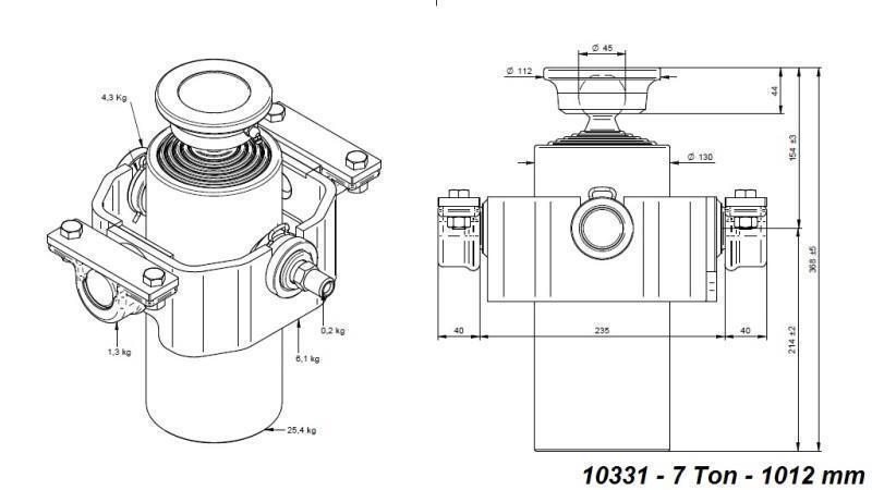 TELESCOPISK SYLINDER KOMPAKT 5 TRINN 1012mm x125 -KULE