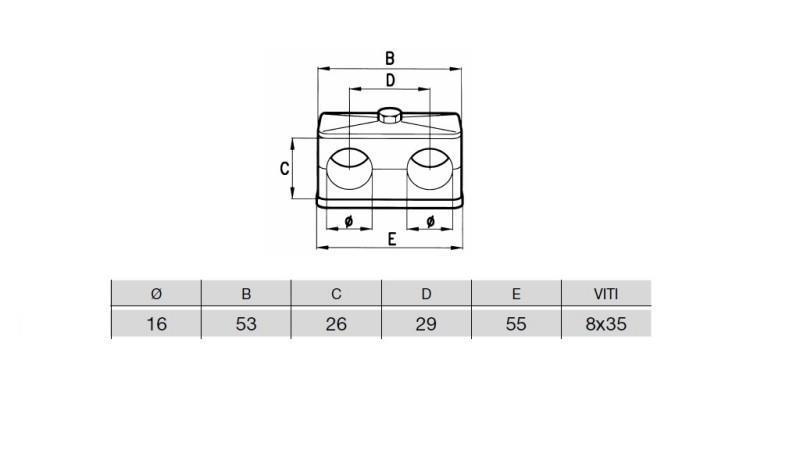 SOPORTE DE TUBO DIÁMETRO 16 - DOBLE - dimensiones