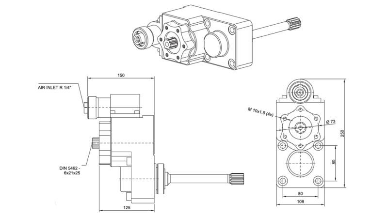 Dimensions OUTPUT FOR HYDRAULIC PUMP - IVECO 2870