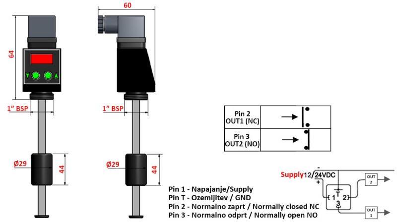GAUGE DE NIVEAU ÉLECTROMAGNÉTIQUE l-200mm