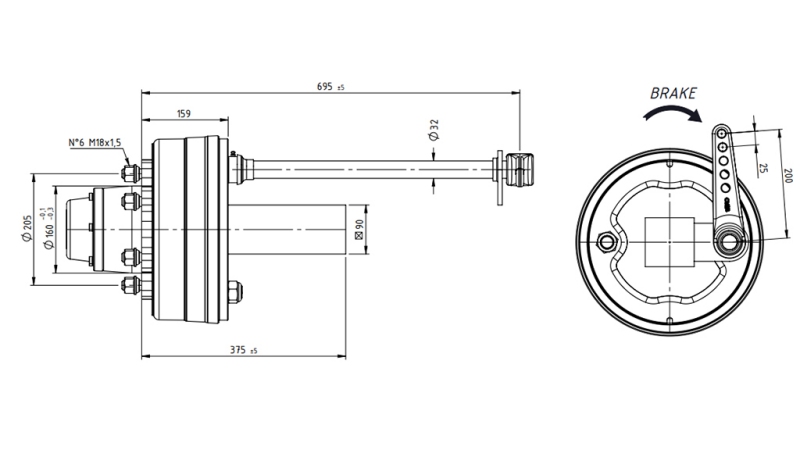 EJE CON FRENOS 5.250 kg l.290 mm