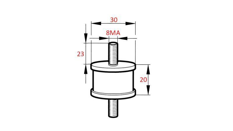 ZYLINDRISCHE VIBRATIONSDÄMPFER MIT SCHRAUBEN BEIDSEITIG 8MA