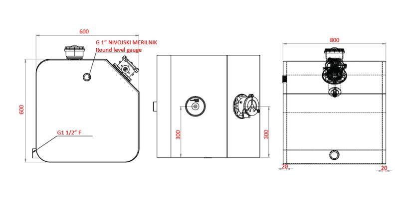 FÉM TARTÁLY FELSŐ 250 Lit 600x600x800mm