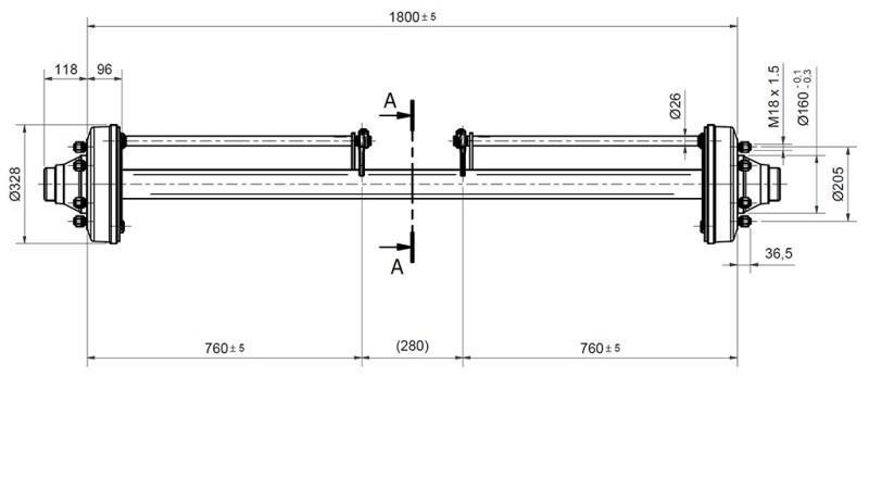 AXEL FÖR SLÄP 7200 kg MED BROMSAR (1800 mm)