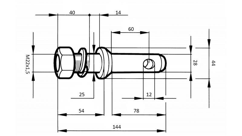 KLIN MONTAŻOWY fi28mm Z GWINTEM M 22x1.5
