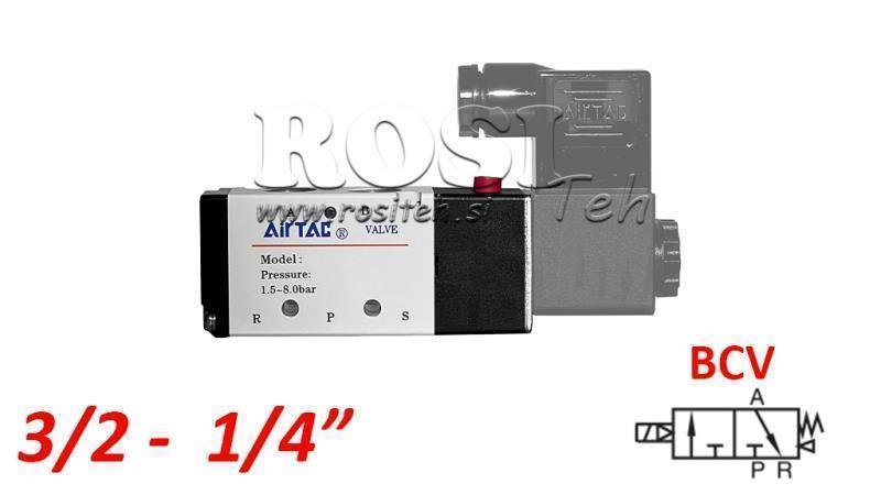 VÁLVULA ELÉCTRICA NEUMÁTICA 3/2 MONOSTABLE 1/4 PRT-0832-BCV