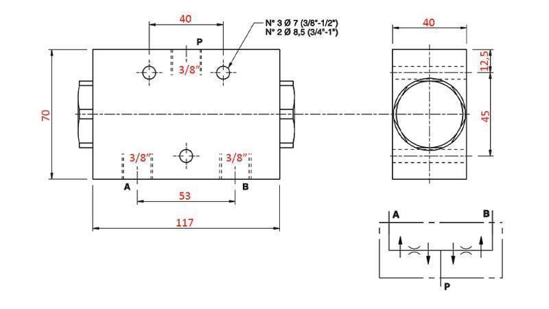 VÁLVULA DE DISTRIBUIÇÃO HIDRÁULICA FLUXO V1023 DFL 10-20 lit - 3/8 - 250 bar (máx.300 bar) METAL