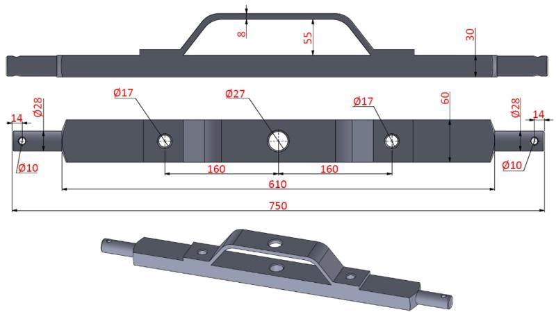 BARRA INCROCIATA IDRAULICA PER TRACTOR CATEGORIA 2 CON SUPPORTO DI MONTAGGIO (L-750mm)