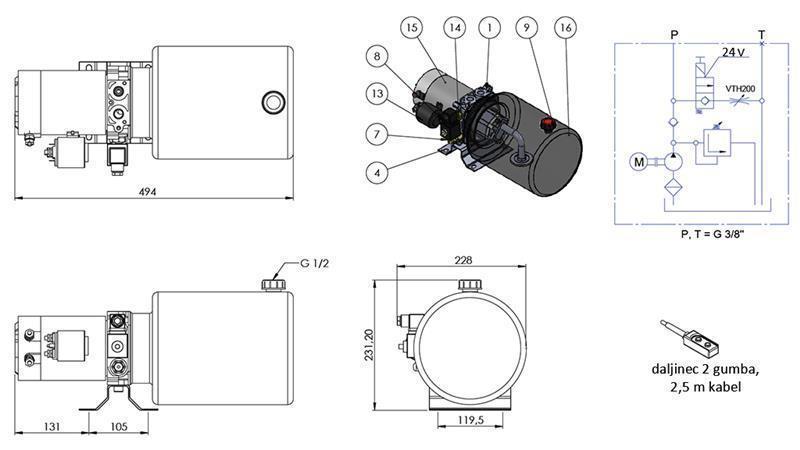 ΜΙΝΙ ΥΔΡΑΥΛΙΚΟΣ ΣΥΝΑΓΩΓΟΣ 24V DC - 2.2kW = 2.1cc - 8 λίτρα - μονής κατεύθυνσης συναρμολόγηση (μεταλλικό)