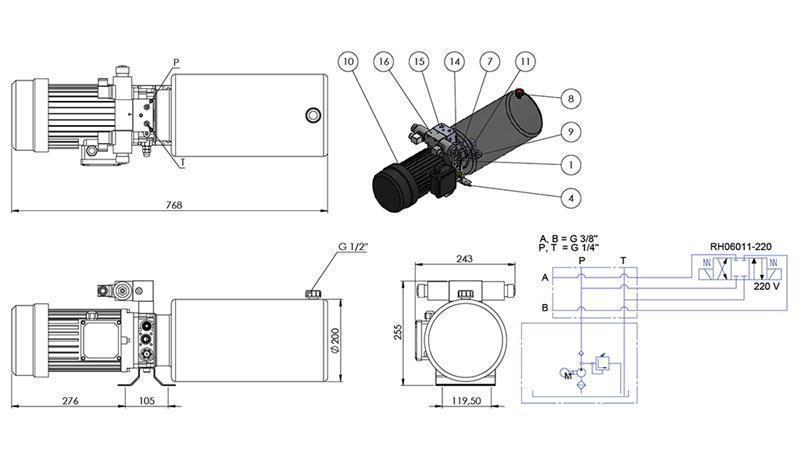ΜΙΝΙ ΥΔΡΑΥΛΙΚΟ ΣΥΝΟΛΟ 380V AC (2.2 kW) - 8.0 cc - 11.2 lit/min - δεξαμενή 12 lit
