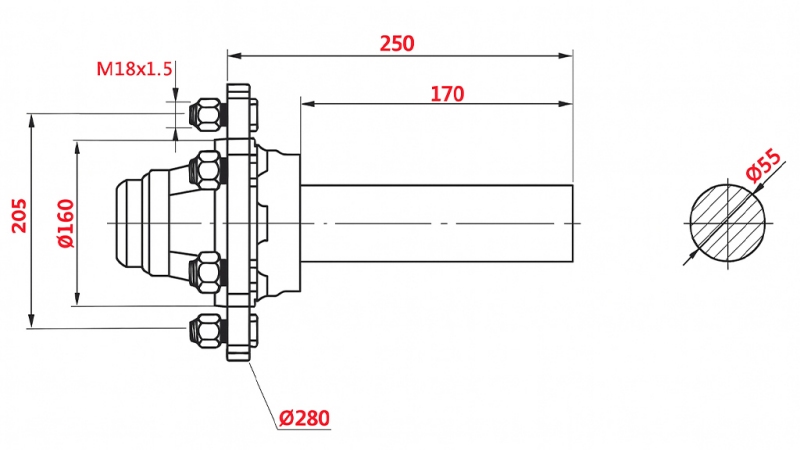 ALBERO SEMIASSIALE 3000 KG LIT250 MM