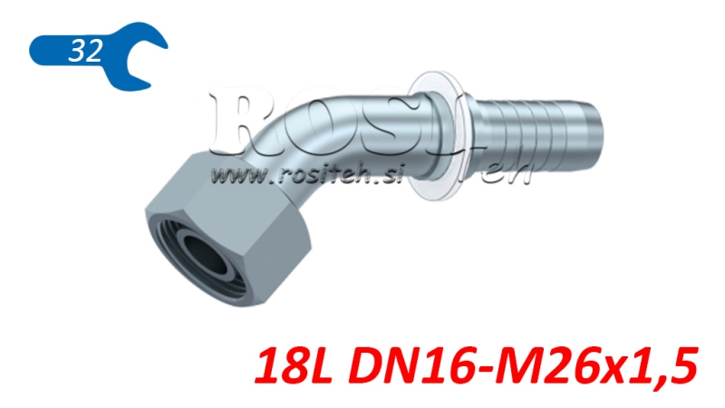 HIDRAVLIČNI PRIKLJUČEK DKOL 18 L ŽENSKI KOLENO 45 DN16-M26x1,5