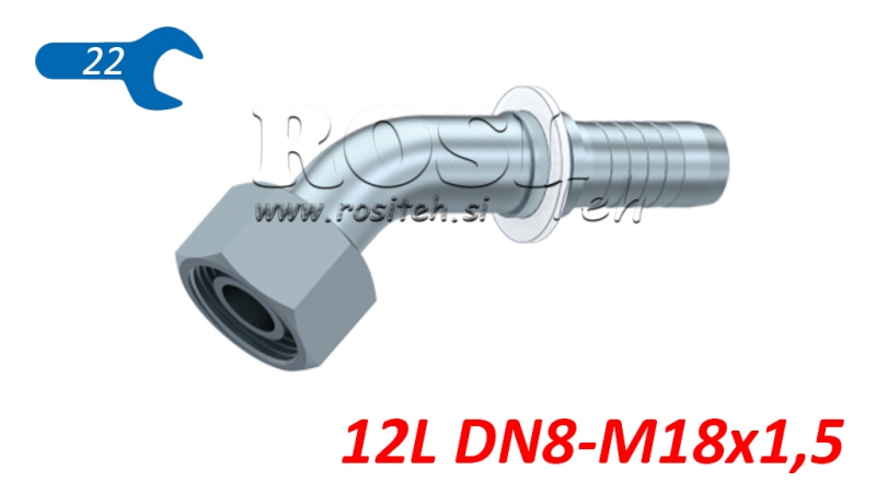 HIDRAVLIČNI PRIKLJUČEK DKOL 12 L ŽENSKI KOLENO 45 DN8-M18x1,5