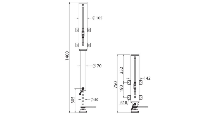 HYDRAULICZNA NOGA DWUSTRONNA 500mm - 7,000kg