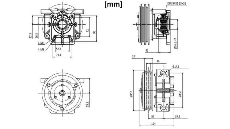 EL. MAGNETIC CLUTCH 12V FOR PUMP GR.2 dimensions
