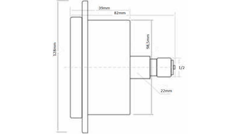 MANOMÉTER DN100 HÁTSÓ 0 - 16 BAR - 1/2-dimenziók