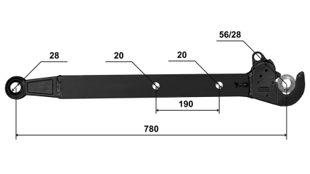 TRAUKTORIAUS KELIAMIEJI RANKOS TRIJŲ TAŠKŲ SĄSAJOS CBM 70X20 MM - 780MM IKI 75AG