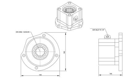 Wymiary WYJŚCIA DLA POMPY HYDRAULICZNEJ - VOLVO R6-1