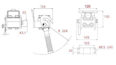 MULTI-FASTER COUPLING 3 WAY BSP 1/4 FIXED PART (ONE LEVER)