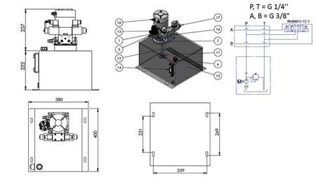 MINI HYDRAULISK AGGREGAT 12V DC - 1.6kW = 2.1cc - 25 lit - dobbelt retningssamling (metal)
