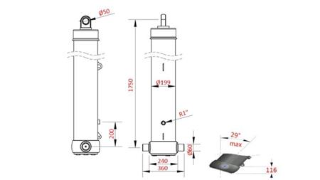 TELESCOPIC CYLINDER DO PRZYCZEPY WYWRACAJĄCEJ 5-stopniowy SKOK-7100mm 42Ton