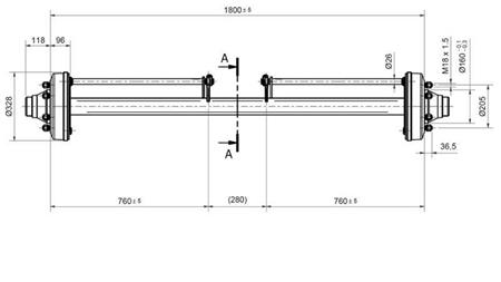 AXEL FÖR SLÄP 7200 kg MED BROMSAR (1800 mm)