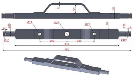 BARRA INCROCIATA IDRAULICA PER TRACTOR CATEGORIA 2 CON SUPPORTO DI MONTAGGIO (L-750mm)