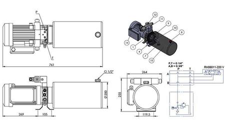 MINI AGREGAT HYDRAULICZNY 230V AC (2.2 kW) - 8.0 cc - 11.2 lit/min - zbiornik 12 lit