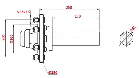 ALBERO SEMIASSIALE 3000 KG LIT250 MM